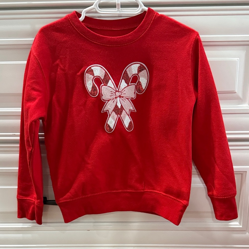 Sweet Wink Red Sequin Candy Cane Kids Sweatshirt